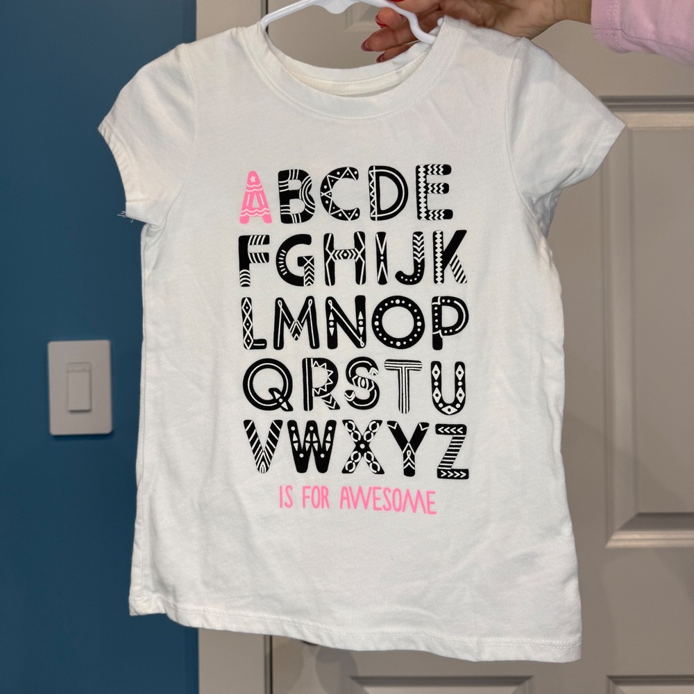 Cat & Jack Girls White Alphabet Graphic Tee A is for Awesome Size 4T